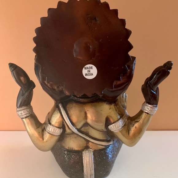 Antique Style Heavy Brass Ganesh Statue Figurine - Picture 8 of 10